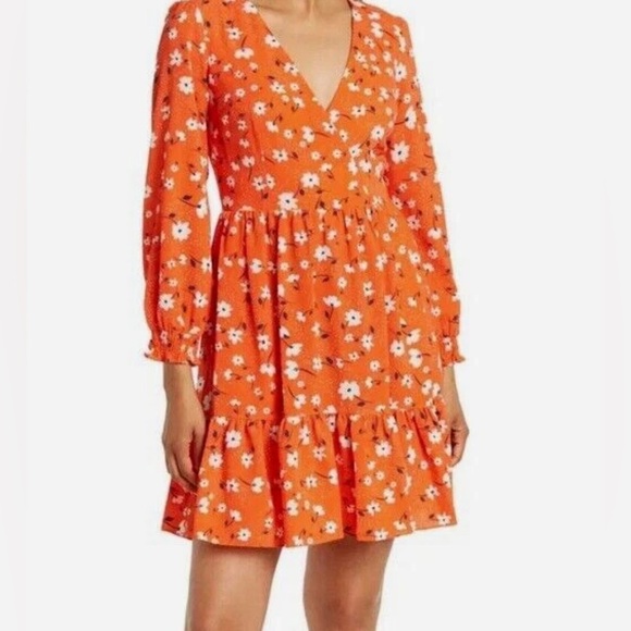 Eliza J Orange Long Sleeve Sundress with Ruffled Tiers - Picture 1 of 8